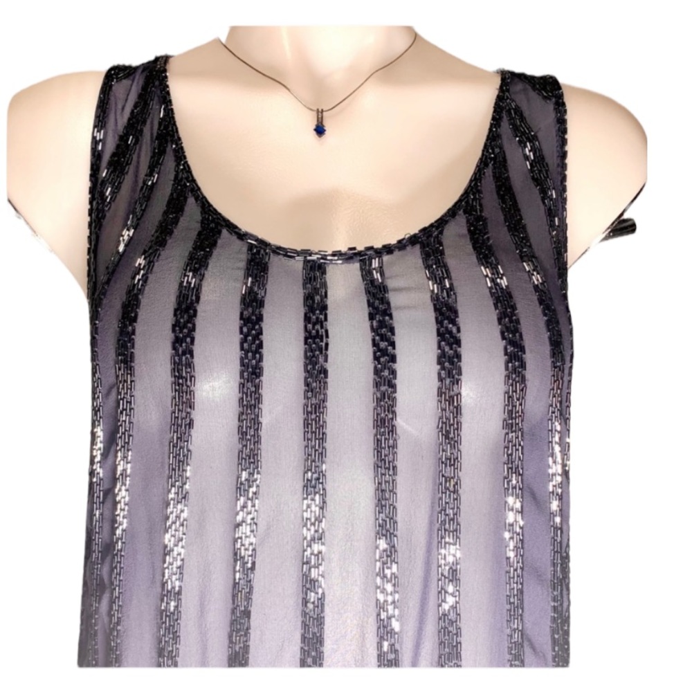Joie NWOT SILK Sequin Tank Navy Blue XS Top Shirt Camisole Sheer Sparkly - Picture 9 of 15